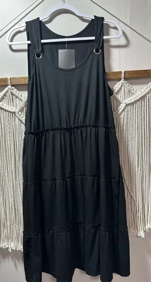 Amazon Black Tiered Midi Dress with Ring-Detail Straps thumbnail 1