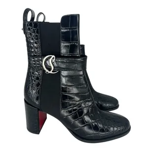Christian Louboutin Croc Embossed Chelsea Boot 70 Calf Leather in‎ Black Size 37 thumbnail 6