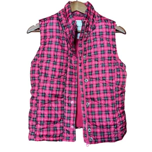 Aeropostale‎ Puffer Vest Women Small Pink Black Plaid Zip Snap Fleece Lined thumbnail 3