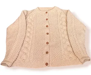 Vintage Aran Fisherman Cable Knit Cardigan Cream Wool Blend Cozy Sweater Classic thumbnail 1