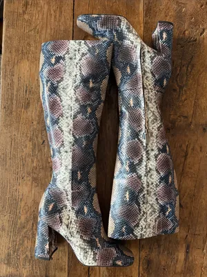 Sam Edelman Multi Color Clarem Leather Snakeskin Tall #" Heel Boots Size 7.5 thumbnail 2