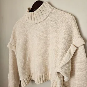 Urban Outfitters Sweater Cozy Cream Turtleneck Ruffle Cropped Neutral Chenille thumbnail 2