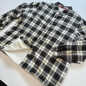 LL Bean Black/White Plaid Sherpa Fleece Lined Flannel Shirt Jacket Shacket LARGE thumbnail 2
