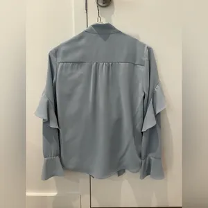 Blue Vintage Style Ruffle Blouse Size XS thumbnail 3
