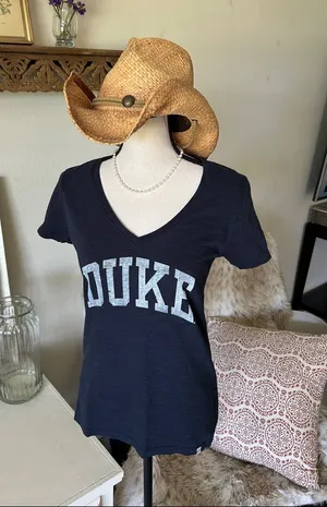 47 brand navy blue V-neck, Duke University team slub 100% cotton T-shirt M thumbnail 1