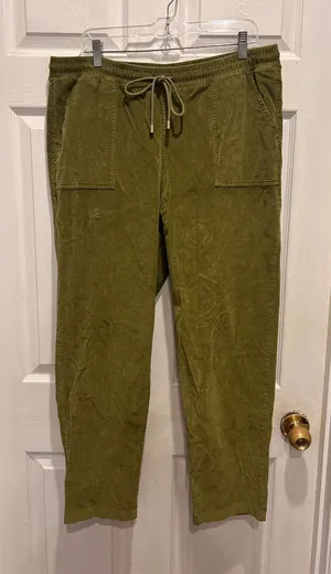 d&co‎ HERITAGE Womens Olive Green Corduroy Jogger Pants Large Drawstring Elastic thumbnail 1
