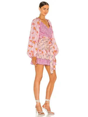 LoveShackFancy Rina Floral Ruffle Dress Size 2 Pink thumbnail 2