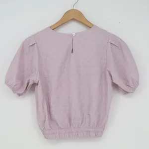 Dazy Lavender Purple Textured Puff Sleeve Cropped Blouse Round Neck Small thumbnail 4