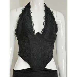Windsor Gothic Lace Halter Mini Dress Women’s Black Cutout Whimsigoth Size M thumbnail 5