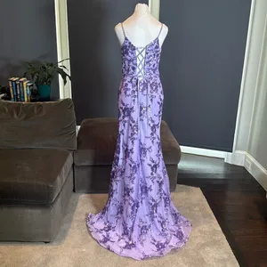 SOLD Purple Mermaid Fit Prom Party Dress Sparkly Sequins Lace Up Back Size 2 thumbnail 4