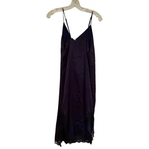 Lush Silky Slip Dress‎ Women's Medium Navy Black Lace Dainty Feminine Coquette thumbnail 7