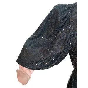 Camila Coelho Black Sequin Puff Sleeve Open Back Mini Dress Small Holiday thumbnail 3