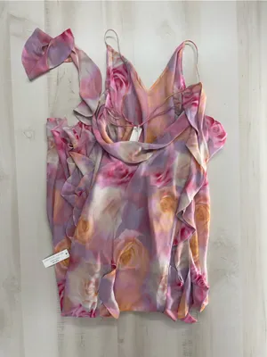 nwt FOR LOVE AND LEMONS pink watercolor beate maxi dress event thumbnail 6