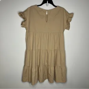Aaron & Amber tan tiered‎ dress 100% cotton women’s size large casual neutral thumbnail 5