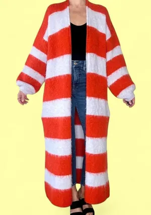 Free People Stripes Mantra Poppy Ice Combo Wool Oversized Long Cardigan thumbnail 1