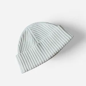 Eiram Cream Ribbed Beanie 100% Merino Wool Cuffed‎ Knit Winter Hat Off-White thumbnail 3