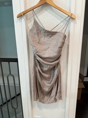 Line & Dot Taupe Satin Ruched Cowl Neck Midi Dress XS thumbnail 2