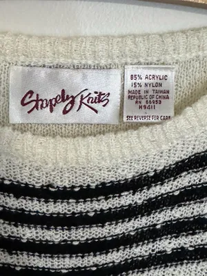 Vintage Shopely Knits Black and White Striped Knit thumbnail 2