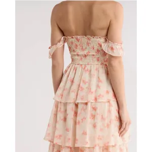 NWT Beivy Orange Floral Off-The-Shoulder Tiered Maxi Dress Size M Boho thumbnail 4