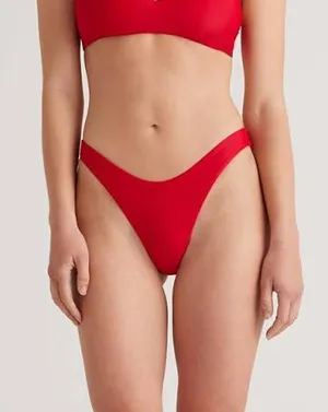 QUINCE Italian High Leg Bikini Bottom MINIMALIST Swimsuit Cherry Red Sz Large L thumbnail 1