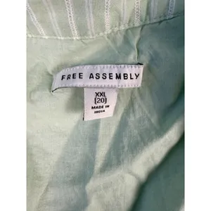 Free Assembly Womens XXL Green Striped Ruffle V-Neck Puff Sleeve Mini Dress thumbnail 3