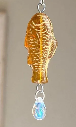 Handmade quality Czech glass amber fish boho funky necklace🌀🐟💙 thumbnail 2