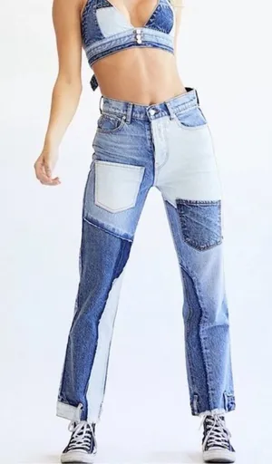 REVICE Matchmaker Love at First Sight Jeans Size 25 Patchwork High Rise Blue‎ thumbnail 1