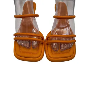 Schutz Agatha Sandal Women 8 Orange Strappy Slip On Kitten Heel Square Toe thumbnail 4