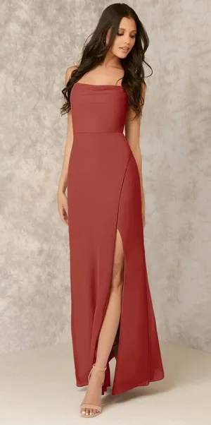 Azazie X KENDALL + KYLIE Cowl Scoop Chiffon Mermaid Dress Terracotta thumbnail 7