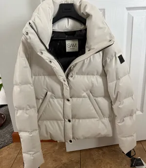 SAM. Vegan Leather White Quilted Puffer Jacket with High Collar thumbnail 11