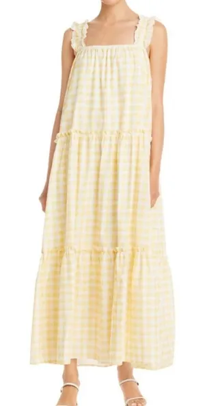 Charlie Holiday Yellow & White Gingham Plaid Lottie Dress Long Maxi Size 6 thumbnail 1