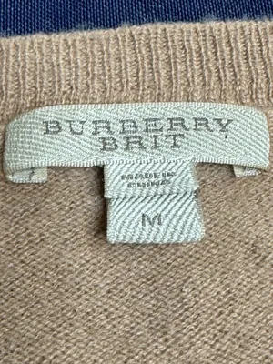 Burberry Brit 100% Cashmere Striped Sweater Red Beige Equestrian Logo M thumbnail 5