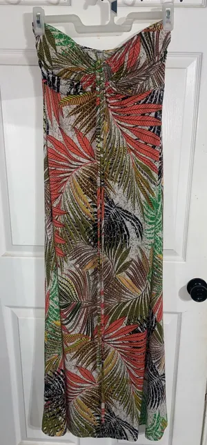 Tropical Palm Leaf Print Strapless Maxi Dress size M thumbnail 1