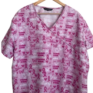 Cassandra O Scrubs Women Top 2X‎ Pink Medical Nurse Breast Cancer Awareness thumbnail 9
