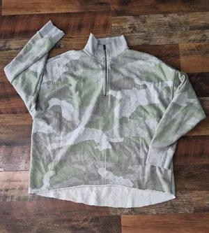 aerie Oversized Gray & Light Green Camo Half-Zip Sweater thumbnail 2