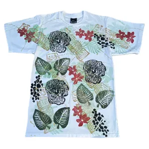 Vintage 90s Nature Cheetah Leopard Floral Safari Maui Hawaii White Graphic AOP T-shirt thumbnail 1
