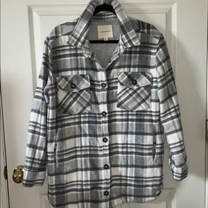 Thread & Supply Womens Gray Button Down‎ Plaid Shacket Size Med Flannel Fall thumbnail 10