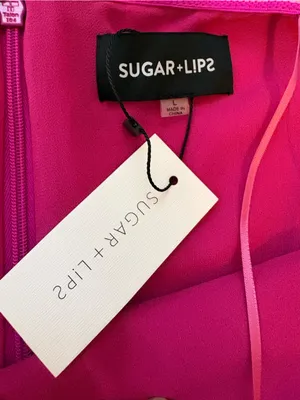 NWT Sugarlips Fuchsia Pink Strapless Ruffle Jumpsuit Size L thumbnail 3