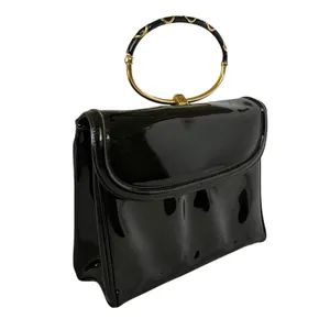 Vintage Morris Moskowitz MM Black Patent Leather Ring Handle Evening Bag Handbag thumbnail 10