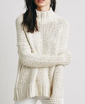Free People Chunky Cotton Knit Cowl Neck Sweater thumbnail 1