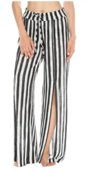 Boutique Isabella Rose Ships Ahoy‎ Black & White Stripe Cover Up Pants S thumbnail 1
