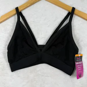 Maidenform Womens Black Stretch Lace Triangle‎ Bralette Wirefree DMSLTB S NEW thumbnail 1