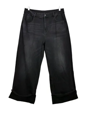 Halara Flex High Waisted Wide Leg Cropped Jeans Black Washed Women XL Rolled Hem thumbnail 1