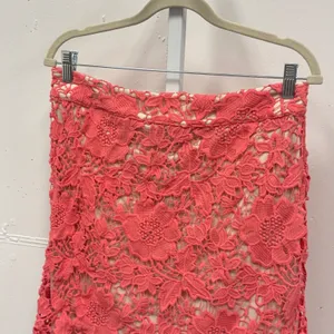 LOFT Coral Pink Floral Guipure Lace Mini Skirt‎ Size 10 Scalloped Hem Overlay thumbnail 4