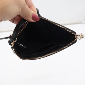 Coach Corner Zip Wristlet Black Crossgrain Leather Gold Logo thumbnail 6