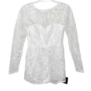 Lulus My Clarity Ivory Mesh Floral Embroidered Romper size S thumbnail 3