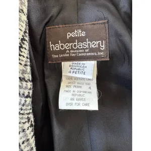 Vintage Y2K Petite Haberdashery Black & White Wool Houndstooth Plaid Blazer thumbnail 7
