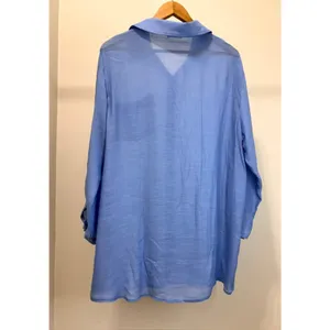 Breezy Lane Oversized Button Front Blouse Light Blue SzXL Size XL thumbnail 2