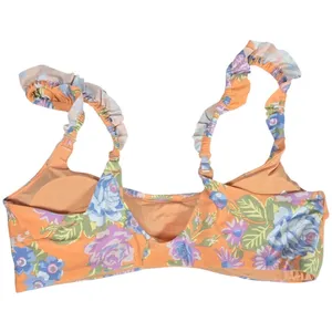 Aerie Floral Printed Ruffle Scoop‎ Bikini Top in Apricot Wash XL NWT thumbnail 2