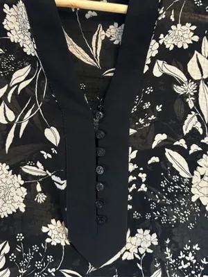 Zara black and white sheer floral quarter sleeve tunic blouse thumbnail 4